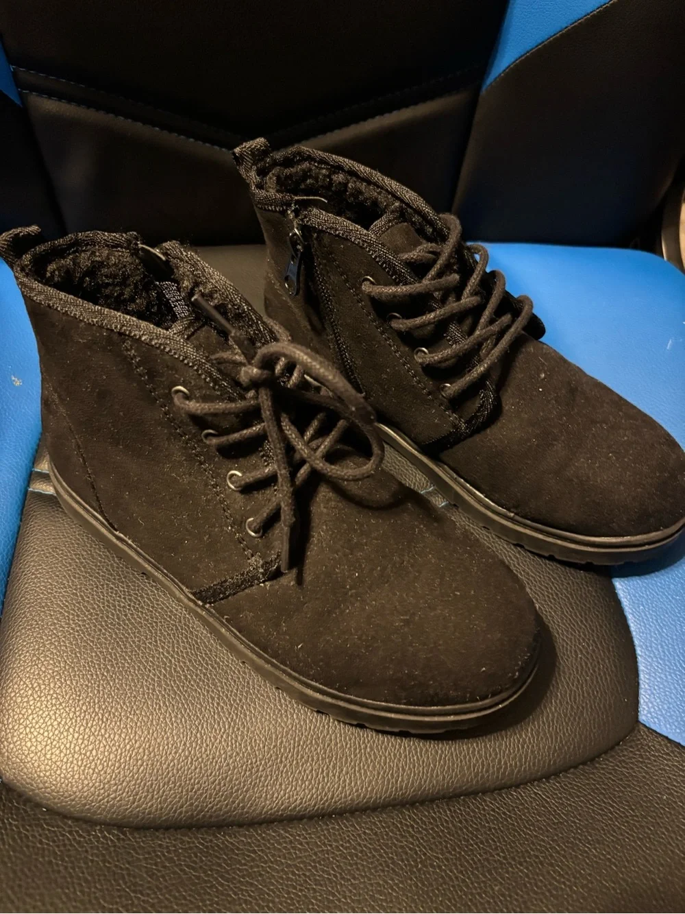 Kids Black Lace-Up Winter Ankle Boots